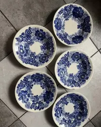 5x talerz fajans włocławek koło dekoracyjny stary PRL habrowy niebieski Patera bialy — ujęcie 5