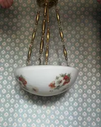 Duża ampla art deco biała kwiaty lampa żyrandol mosiężna przedwojenna — ujęcie 3