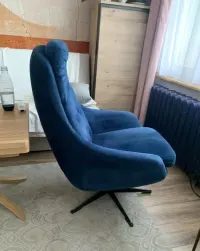 Fotel obrotowy, prl, muszelka, kubelkowy, granatowy — ujęcie 4