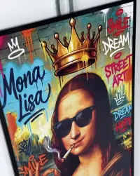 Duży obraz na Drewnie ! 60x120 – Mona Lisa graffiti, rama, druk UV — ujęcie 2