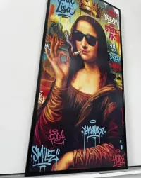 Duży obraz na Drewnie ! 60x120 – Mona Lisa graffiti, rama, druk UV — ujęcie 3