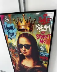 Duży obraz na Drewnie ! 60x120 – Mona Lisa graffiti, rama, druk UV — ujęcie 4