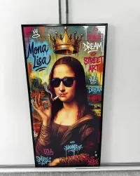 Duży obraz na Drewnie ! 60x120 – Mona Lisa graffiti, rama, druk UV — ujęcie 5