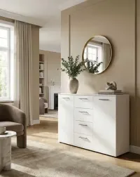 Komoda biała z szufladami i szafkami do sypialni salonu 120x85x35cm — ujęcie 2