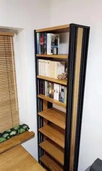 Regał na książki, Regał industrialny Loft,  na wymiar, dębowe półki — ujęcie 3