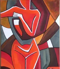 Akt kubizm abstrakcja akryl na płótnie 41x33 cm autorski obraz - WozArt — ujęcie 4