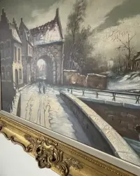 Obraz malarstwo olejne pejzaż zimowy antyk Vintage H. Deubet — ujęcie 2