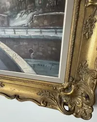 Obraz malarstwo olejne pejzaż zimowy antyk Vintage H. Deubet — ujęcie 3