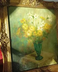 obraz olejny na płótnie 75x65/ 60x50, zdobiona, stara rama, sygnowany — ujęcie 4