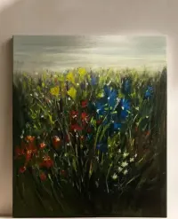 Orginalny Ręcznie Malowany Obraz Olejny Łąka 50 x 60 Gruba Rama Duży Wymiar — ujęcie 2