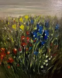 Orginalny Ręcznie Malowany Obraz Olejny Łąka 50 x 60 Gruba Rama Duży Wymiar — ujęcie 5