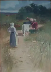 Pasterka Duzy , piekny obraz olejny circa 1887 W.Bruhl scena pasterska — ujęcie 2