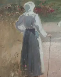 Pasterka Duzy , piekny obraz olejny circa 1887 W.Bruhl scena pasterska — ujęcie 4