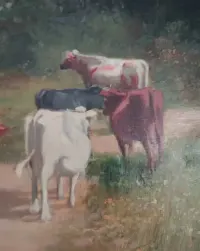Pasterka Duzy , piekny obraz olejny circa 1887 W.Bruhl scena pasterska — ujęcie 5