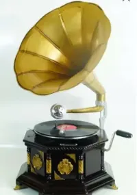 Sprawny gramofon patefon okuty mosiądzem + płyta i igly — ujęcie 4