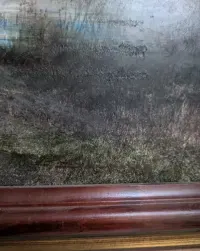Stary duży obraz olejny Zdzisław Sampolski dworek, koń w ramie — ujęcie 2