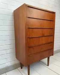 Piękna duńska komoda tekowa lata 60 – Mid-Century Modern, Vintage, PRL, skandynawski design – 6 szuflad, drewniana, po renowacji — ujęcie 5