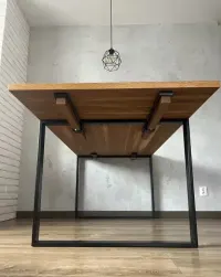Stół dębowy na stalowej podstawie, rozkladny 140x90/180/220 — ujęcie 4