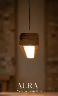 Drewniana wisząca lampa Led, stare drewno, belka w stylu retro, loft — ujęcie 4