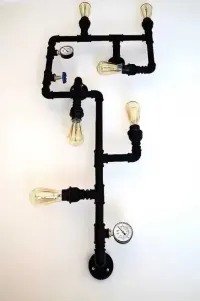 lampa, kinkiet loft, z rur hydraulicznych — ujęcie 3