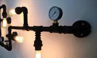 lampa, kinkiet loft, z rur hydraulicznych — ujęcie 5