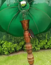 Lampa podłogowa mosiężna zielony abażur z frędzlami — ujęcie 4