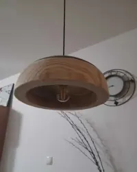 lampa wisząca, 35 cm, drewno/czarny metal, E27 — ujęcie 2