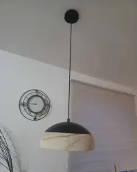 lampa wisząca, 35 cm, drewno/czarny metal, E27 — ujęcie 4