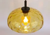Lampa wisząca miodowa UFO PRL retro vintage mid century — ujęcie 2