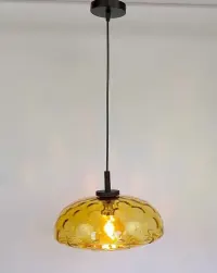 Lampa wisząca miodowa UFO PRL retro vintage mid century — ujęcie 3