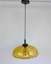 Lampa wisząca miodowa UFO PRL retro vintage mid century — ujęcie 4