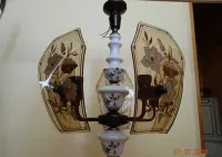 Lampa wisząca retro malowane szkło i ceramika+2 kinkiety PRL — ujęcie 3
