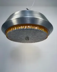 Lampa wisząca Space Age, aluminium i szkło bursztynowe, lata 70. — ujęcie 2