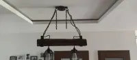 Lampa / żyrandol LOFT, wykonane z drewnianej belki — ujęcie 5