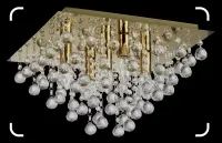 Lancaster crystal - plafon 5 płomienny złoty. 5xE14 40W. Wymiary 42x42cm. Wysokość 35cm. Zawiesia kryształ — ujęcie 2
