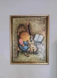 Obraz ,,Niedźwiedź Muzyk" w drewnianej złotej ramie. — ujęcie 2