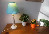 PILNIE drewniana lampa stołowa biurkowa + żarówka led prowansalska boho skandi gwint e14 — ujęcie 2