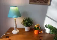 PILNIE drewniana lampa stołowa biurkowa + żarówka led prowansalska boho skandi gwint e14 — ujęcie 3