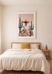 Plakat mężczyzna w sombrero z margaritą – grafika boho western, plakat na ścianę — ujęcie 2