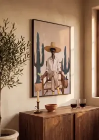 Plakat mężczyzna w sombrero z margaritą – grafika boho western, plakat na ścianę — ujęcie 3