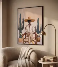 Plakat mężczyzna w sombrero z margaritą – grafika boho western, plakat na ścianę — ujęcie 4