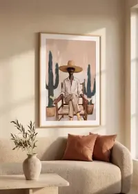 Plakat mężczyzna w sombrero z margaritą – grafika boho western, plakat na ścianę — ujęcie 5