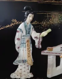 Ekskluzywna komoda chińska Chinoiserie - czarna laka i bogata inkrustacja masą perłową. Antyk. — ujęcie 4