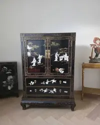 Ekskluzywna komoda chińska Chinoiserie - czarna laka i bogata inkrustacja masą perłową. Antyk. — ujęcie 5