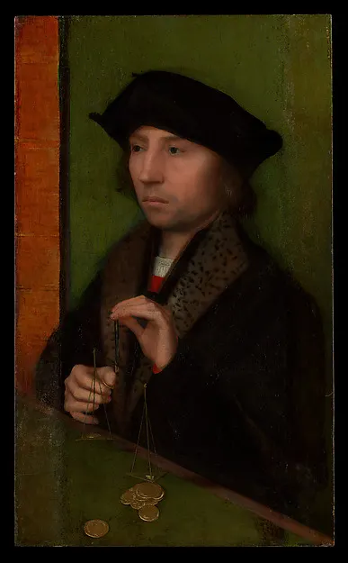 Man Weighing Gold — Adriaen Isenbrant — praca Maria Walczak, Łódź
