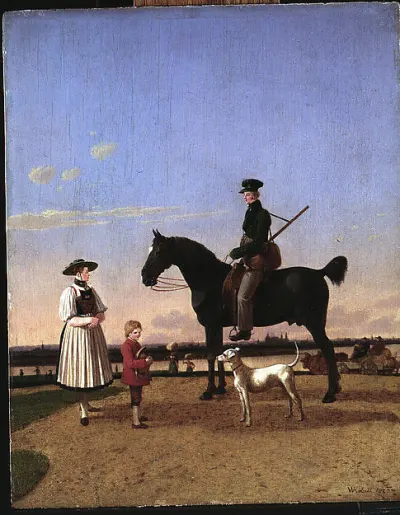 A Huntsman and a Peasant Woman by the Isar River with a View of Munich — Wilhelm von Kobell — praca Karolina Zieliński, Wrocław