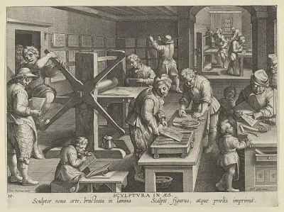 New Inventions of Modern Times [Nova Reperta], The Invention of Copper Engraving, plate 19 — Jan Collaert I — praca Alicja Mazur, Warszawa