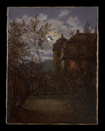 Schloss Milkel in Moonlight — Carl Gustav Carus — praca Jakub Wieczorek, Lublin
