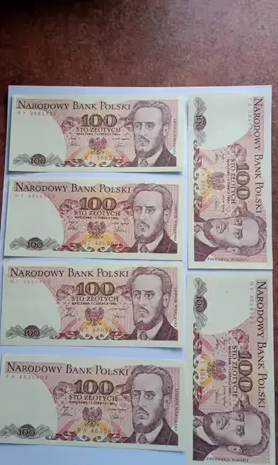 100 zł prl banknot sztywne — praca Nieznajomy, Brzesko