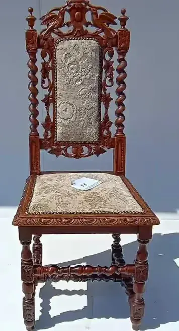 2x Stylowe krzesła vintage z bogato rzeźbionym drewnem Bardzo dobry — praca Mariusz, Henryków